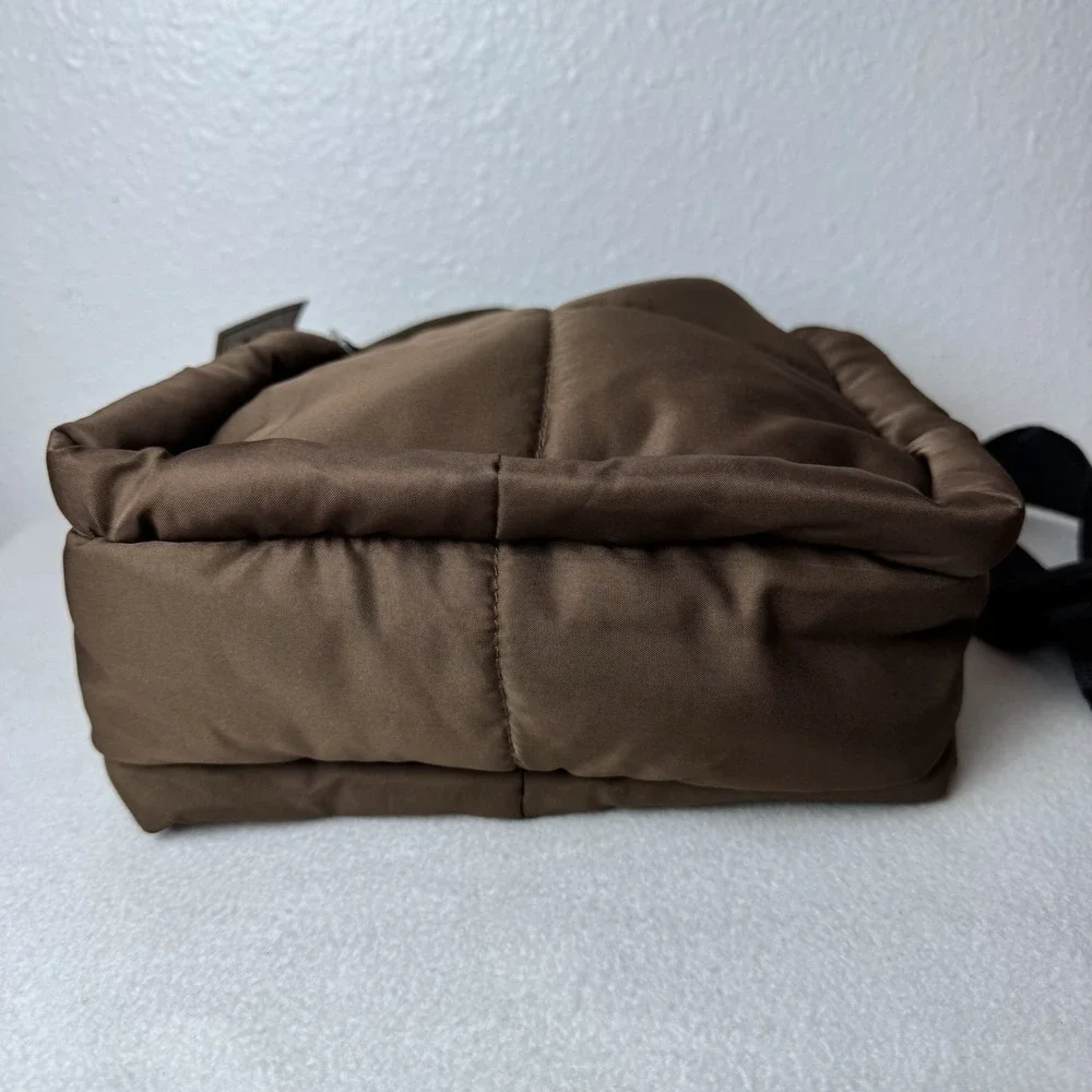 5B Style Brown Quilted Puffer Square Purse Adjustable Black Strap Crossbody Bag